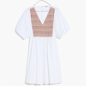 Madewell Embroidered Poplin V-Neck Mini Dress‎